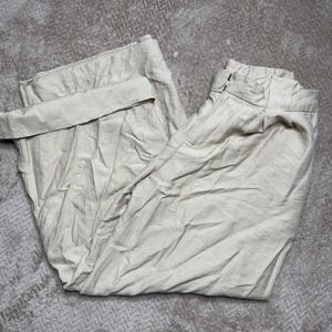 Bohme Woman's Size L Wide Leg Flowy Crop Pants Beige Tropical Vacay